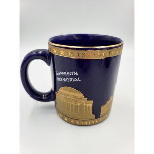 Washington DC Souvenir Mug Cup Cobalt Blue Gold Landmarks Monuments White House